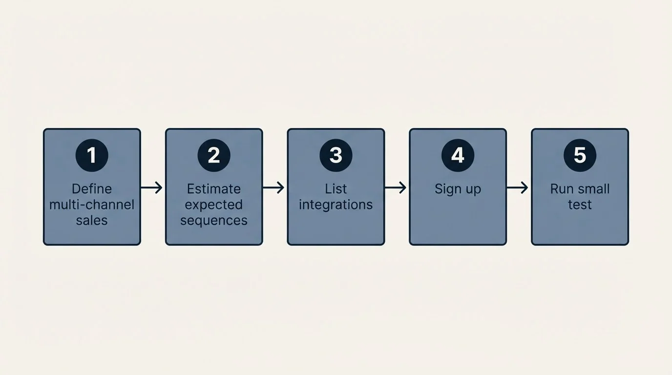 Step sequence: Getting Started Checklist (Define multi-channel sales, Estimate expected sequences, List integrations, Sign up)