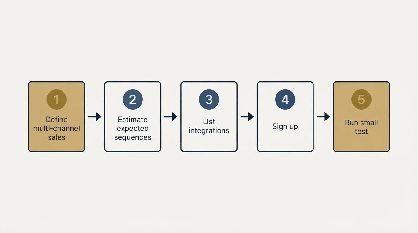 Step sequence: Getting Started Checklist (Define multi-channel sales, Estimate expected sequences, List integrations, Sign up)