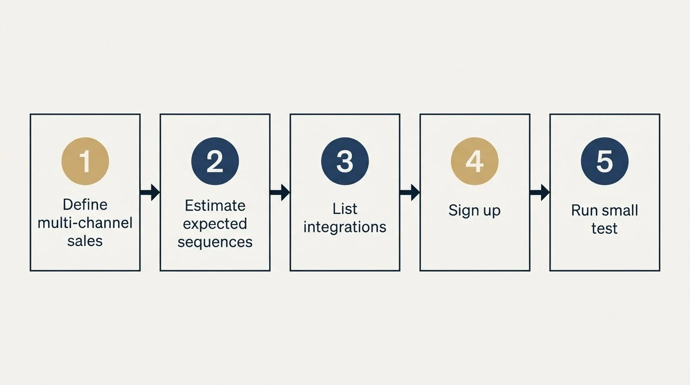 Step sequence: Getting Started Checklist (Define multi-channel sales, Estimate expected sequences, List integrations, Sign up)