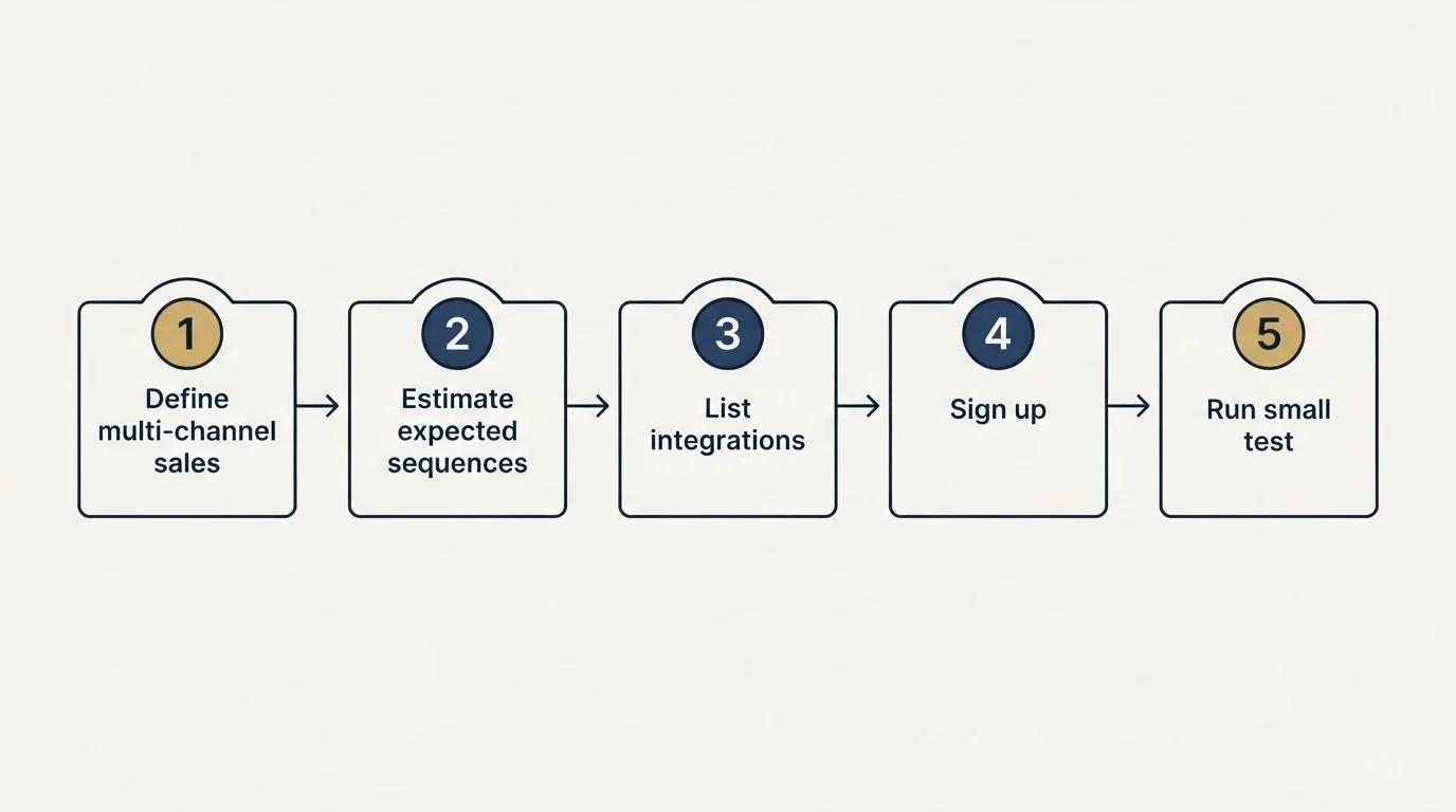 Step sequence: Getting Started Checklist (Define multi-channel sales, Estimate expected sequences, List integrations, Sign up)