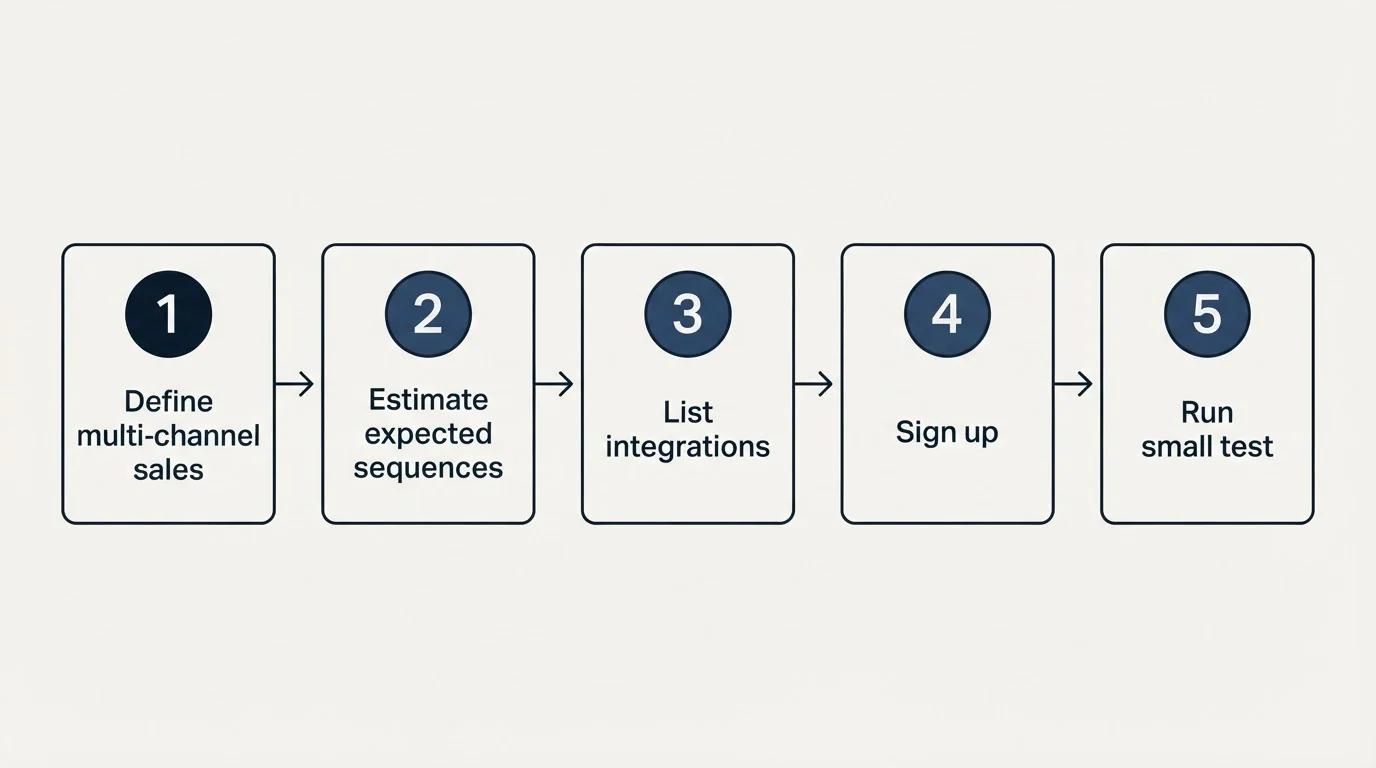 Step sequence: Getting Started Checklist (Define multi-channel sales, Estimate expected sequences, List integrations, Sign up)