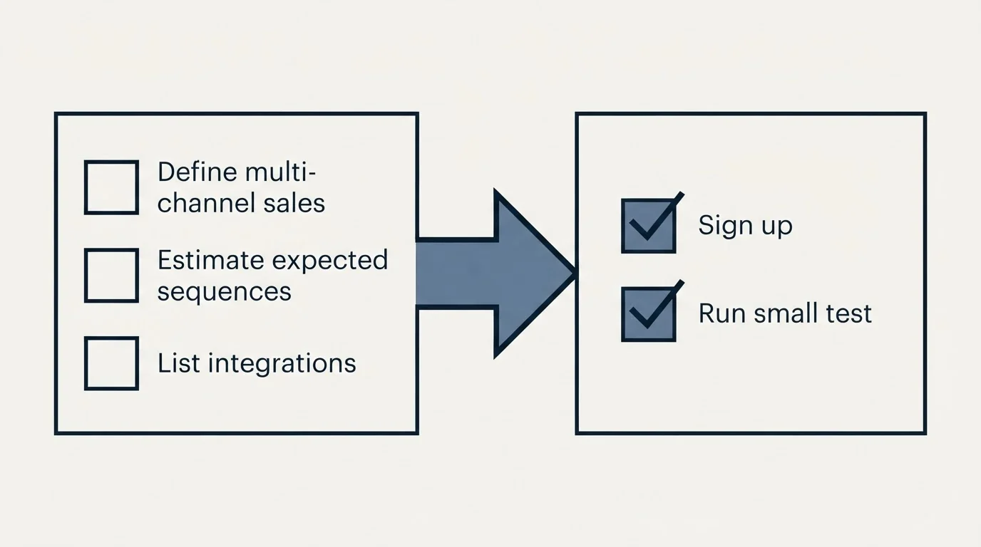 Before-and-after steps: Getting Started Checklist (Define multi-channel sales, Estimate expected sequences, List integrations, Sign up)