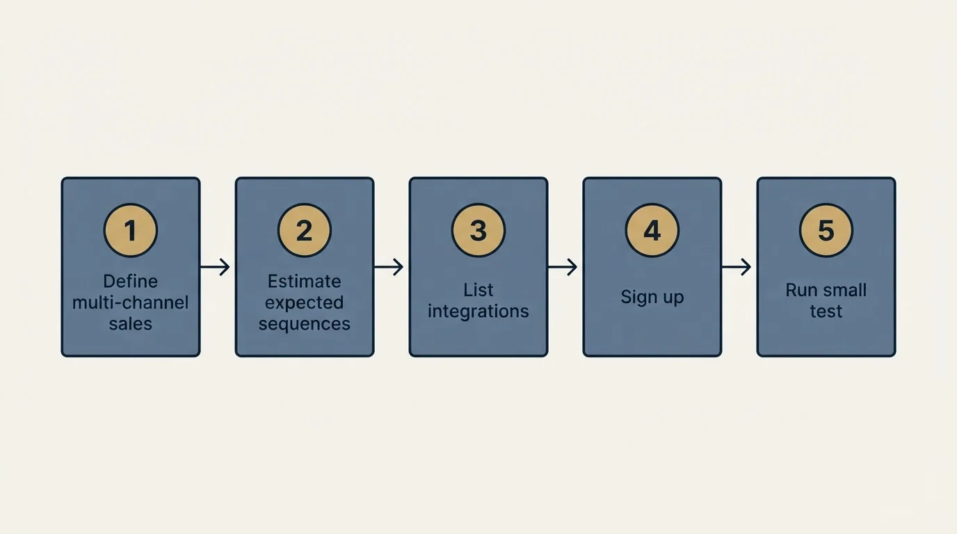 Step sequence: Getting Started Checklist (Define multi-channel sales, Estimate expected sequences, List integrations, Sign up)