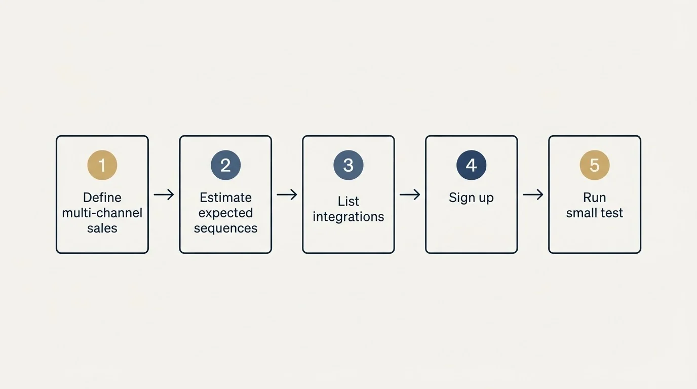 Step sequence: Getting Started Checklist (Define multi-channel sales, Estimate expected sequences, List integrations, Sign up)