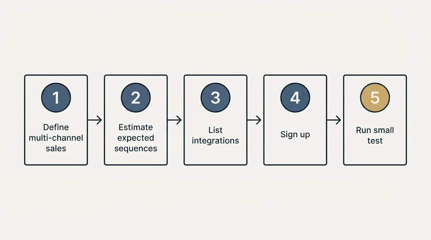 Step sequence: Getting Started Checklist (Define multi-channel sales, Estimate expected sequences, List integrations, Sign up)
