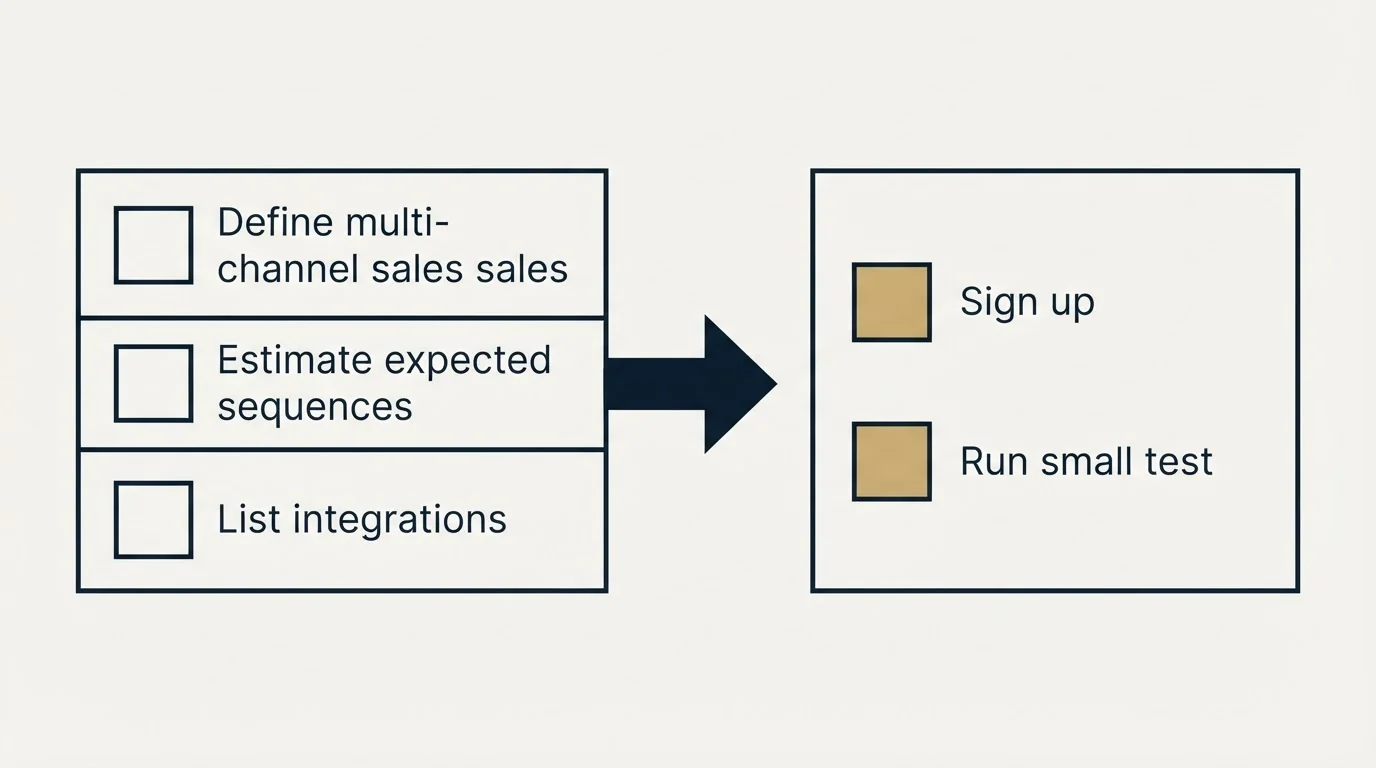 Before-and-after steps: Getting Started Checklist (Define multi-channel sales, Estimate expected sequences, List integrations, Sign up)