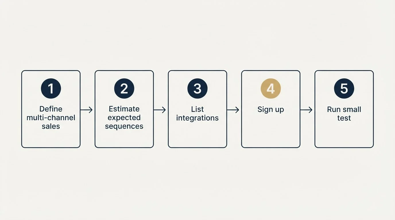 Step sequence: Getting Started Checklist (Define multi-channel sales, Estimate expected sequences, List integrations, Sign up)