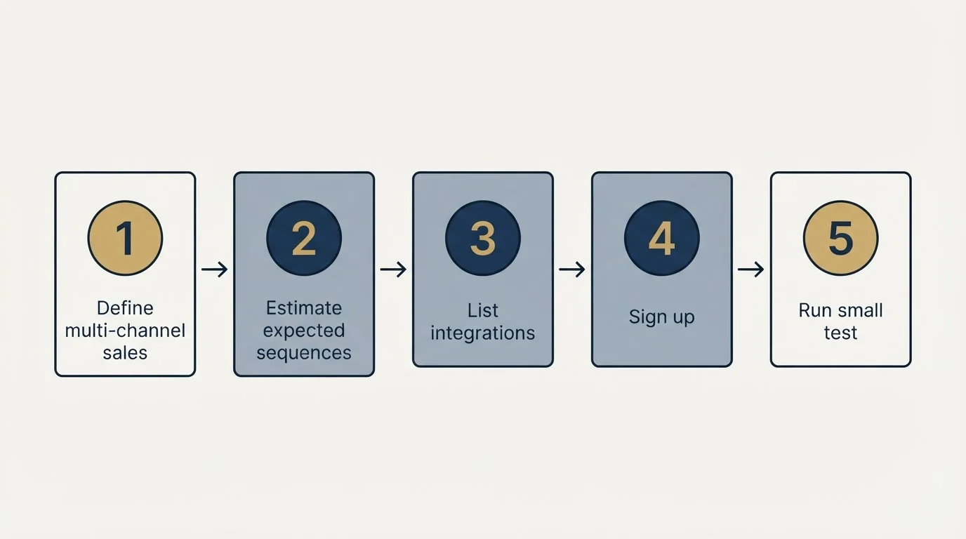 Step sequence: Getting Started Checklist (Define multi-channel sales, Estimate expected sequences, List integrations, Sign up)