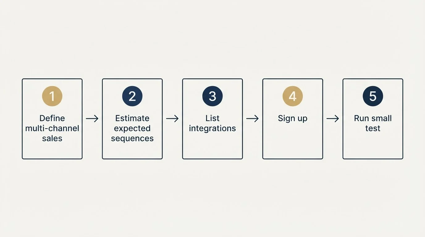 Step sequence: Getting Started Checklist (Define multi-channel sales, Estimate expected sequences, List integrations, Sign up)