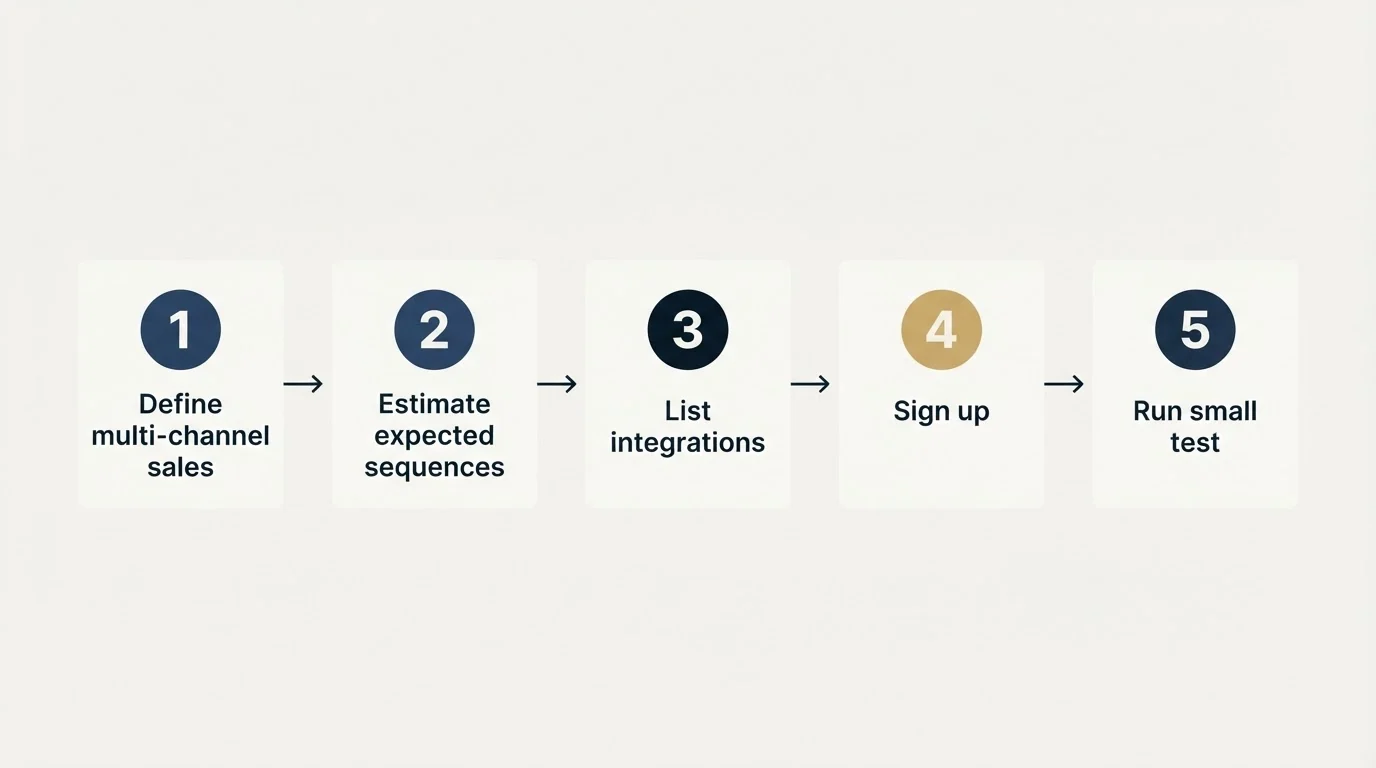 Step sequence: Getting Started Checklist (Define multi-channel sales, Estimate expected sequences, List integrations, Sign up)