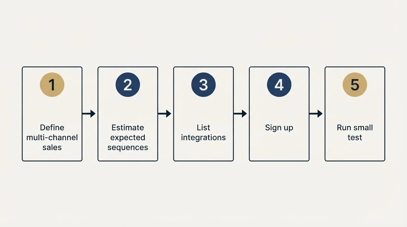 Step sequence: Getting Started Checklist (Define multi-channel sales, Estimate expected sequences, List integrations, Sign up)