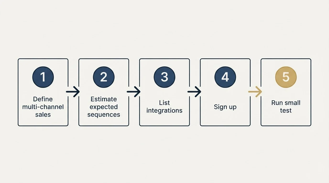 Step sequence: Getting Started Checklist (Define multi-channel sales, Estimate expected sequences, List integrations, Sign up)