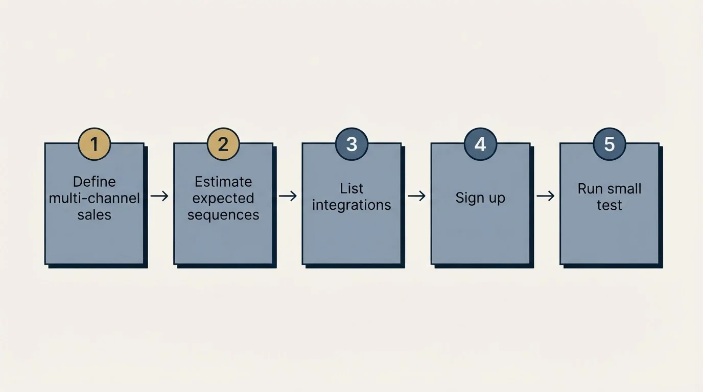 Step sequence: Getting Started Checklist (Define multi-channel sales, Estimate expected sequences, List integrations, Sign up)