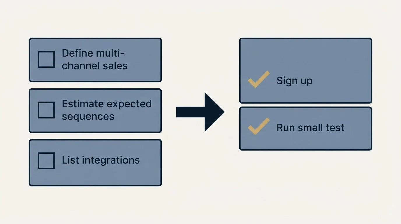 Before-and-after steps: Getting Started Checklist (Define multi-channel sales, Estimate expected sequences, List integrations, Sign up)