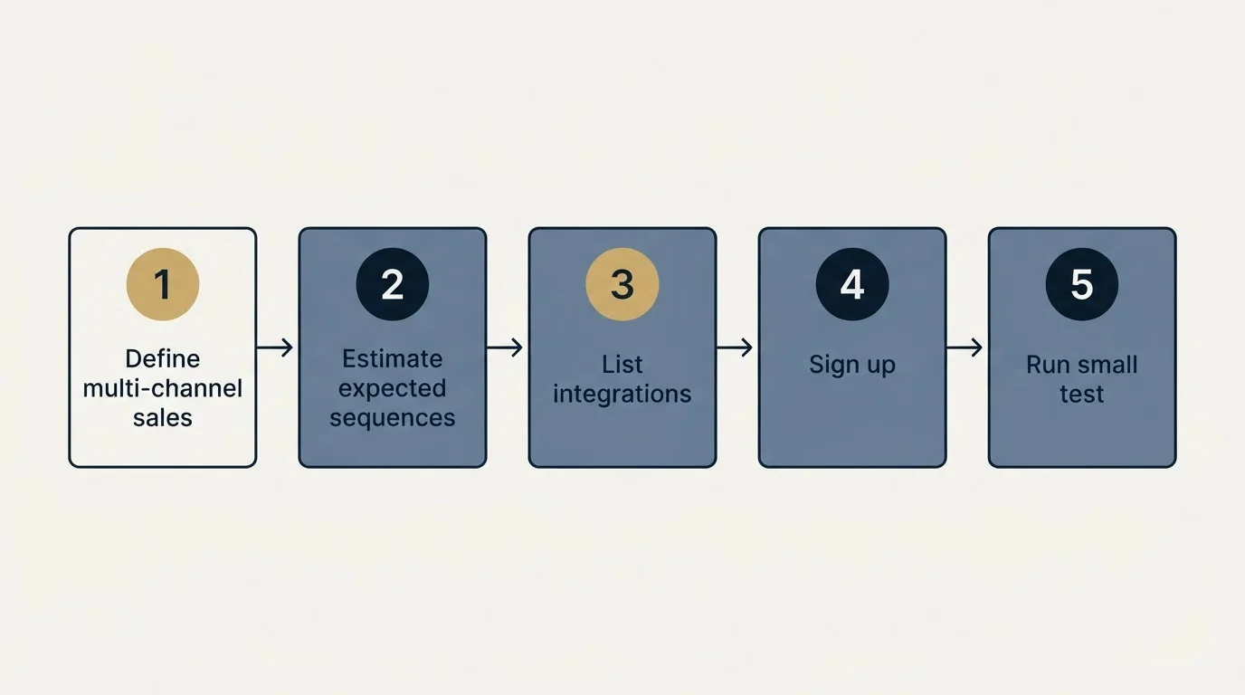 Step sequence: Getting Started Checklist (Define multi-channel sales, Estimate expected sequences, List integrations, Sign up)