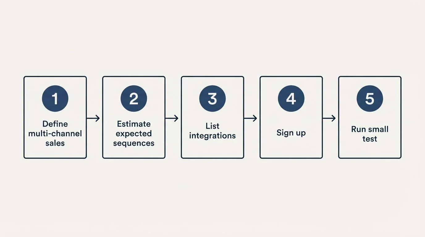 Step sequence: Getting Started Checklist (Define multi-channel sales, Estimate expected sequences, List integrations, Sign up)