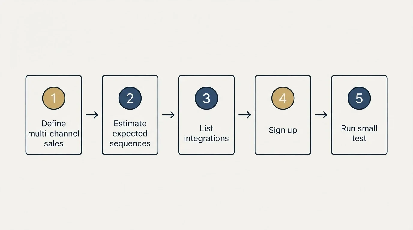 Step sequence: Getting Started Checklist (Define multi-channel sales, Estimate expected sequences, List integrations, Sign up)