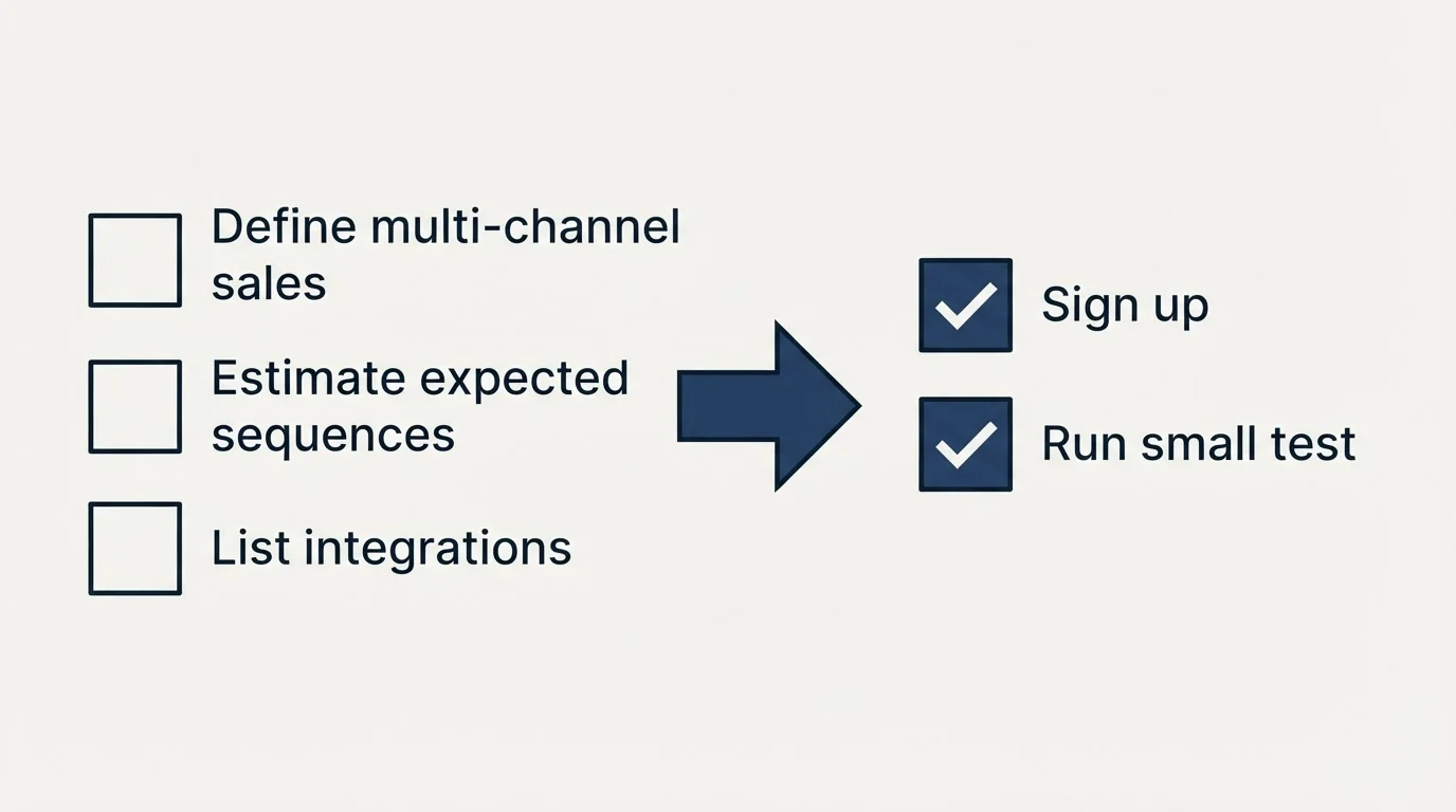 Before-and-after steps: Getting Started Checklist (Define multi-channel sales, Estimate expected sequences, List integrations, Sign up)