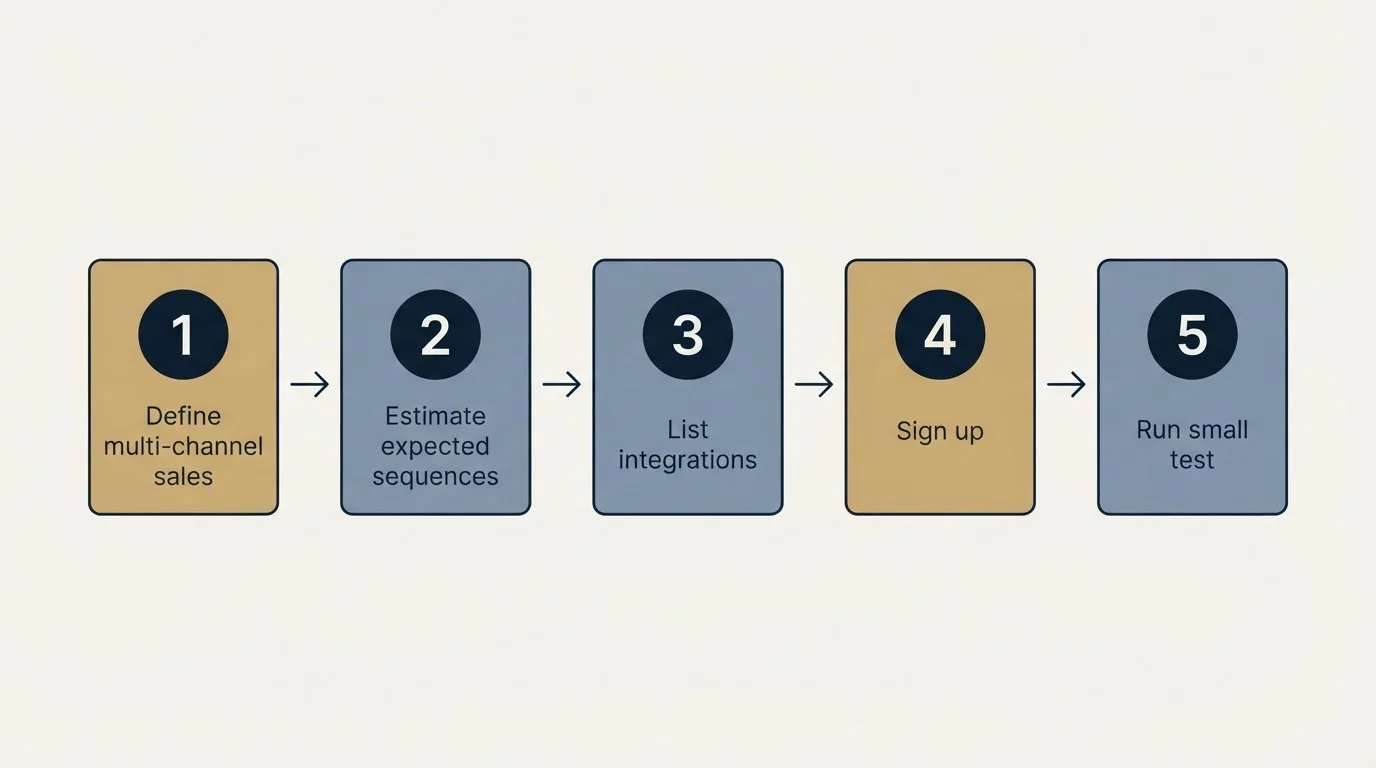 Step sequence: Getting Started Checklist (Define multi-channel sales, Estimate expected sequences, List integrations, Sign up)