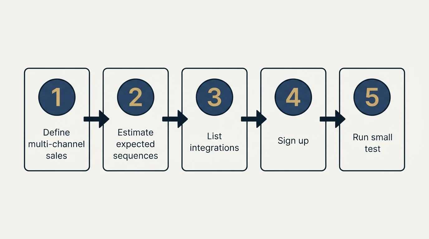 Step sequence: Getting Started Checklist (Define multi-channel sales, Estimate expected sequences, List integrations, Sign up)