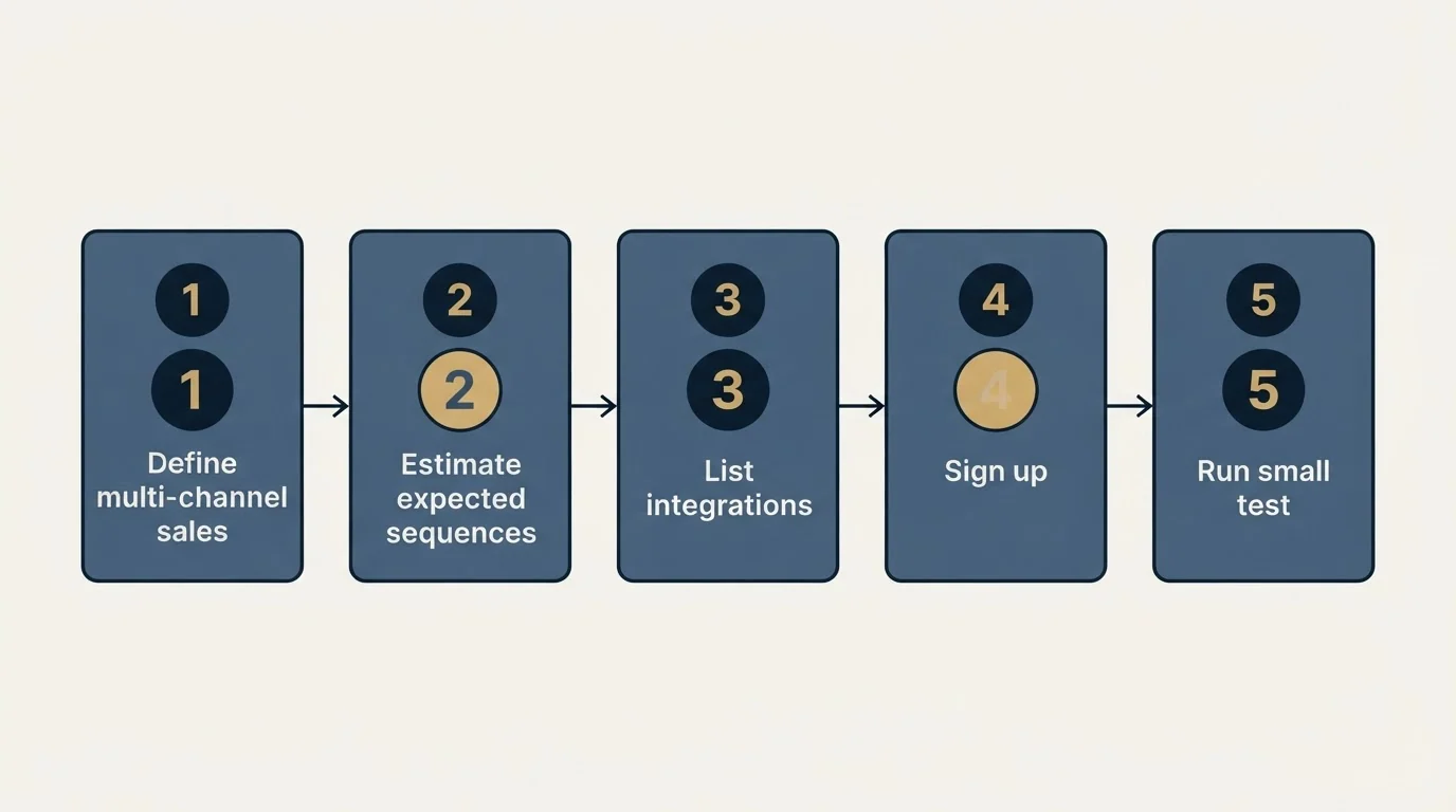 Step sequence: Getting Started Checklist (Define multi-channel sales, Estimate expected sequences, List integrations, Sign up)