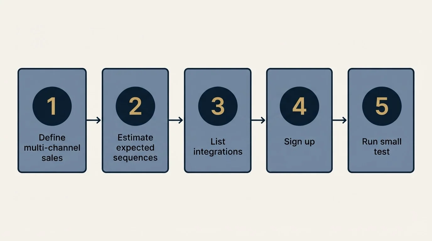 Step sequence: Getting Started Checklist (Define multi-channel sales, Estimate expected sequences, List integrations, Sign up)