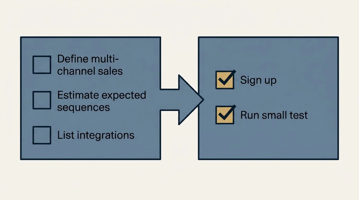 Before-and-after steps: Getting Started Checklist (Define multi-channel sales, Estimate expected sequences, List integrations, Sign up)