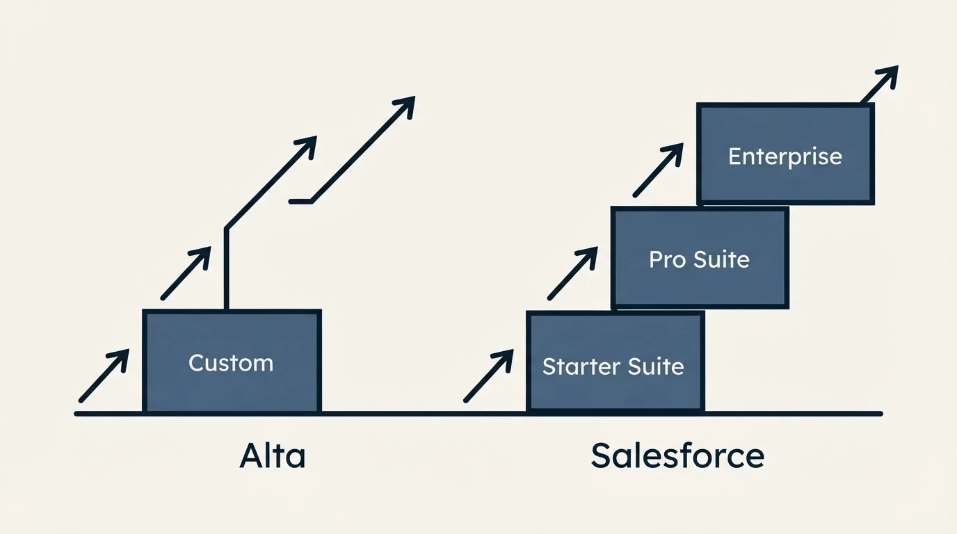 Pricing ladder: Pricing Comparison (Alta, Salesforce, Custom, Starter Suite)
