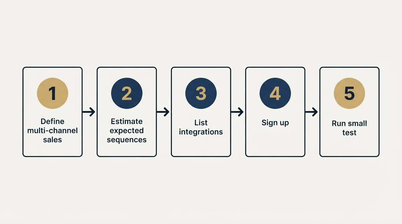 Step sequence: Getting Started Checklist (Define multi-channel sales, Estimate expected sequences, List integrations, Sign up)
