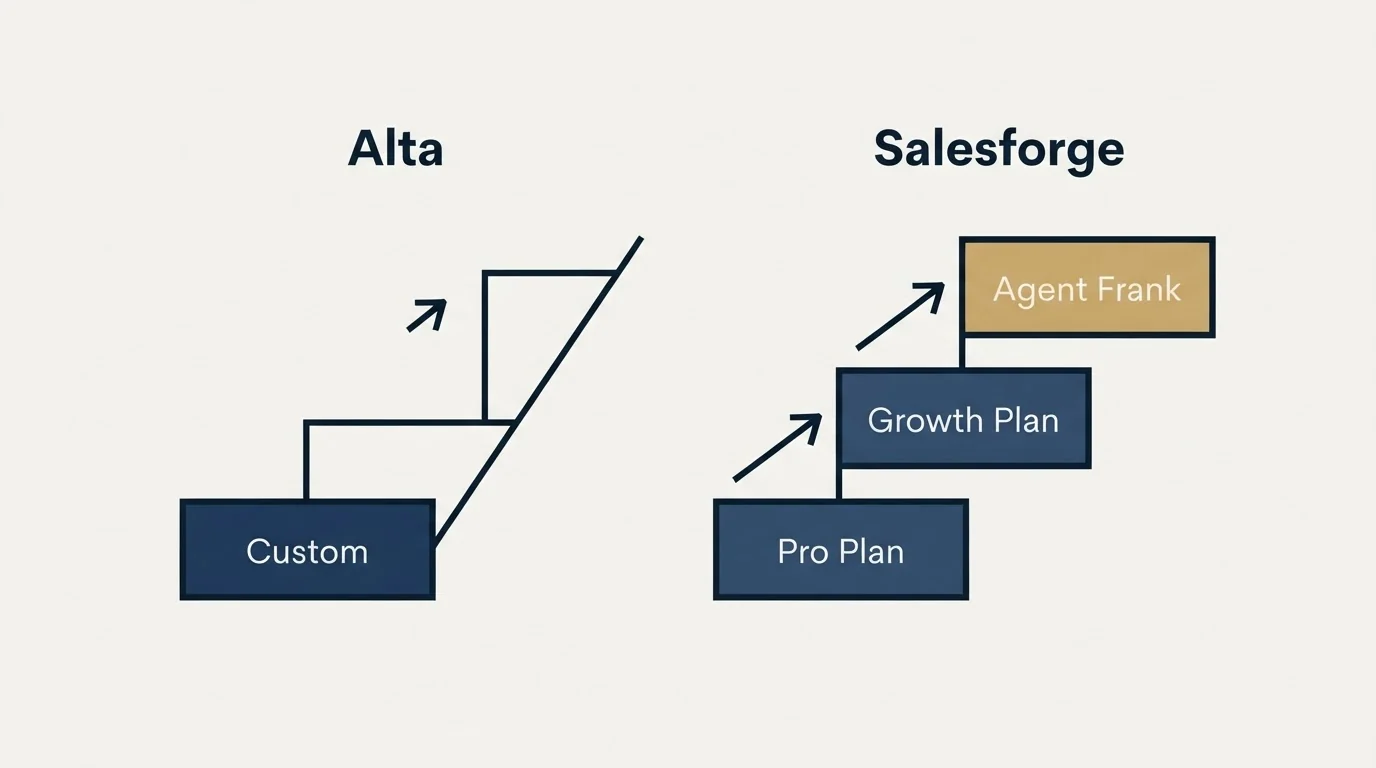 Pricing ladder: Pricing Comparison (Alta, Salesforge, Custom, Pro Plan)