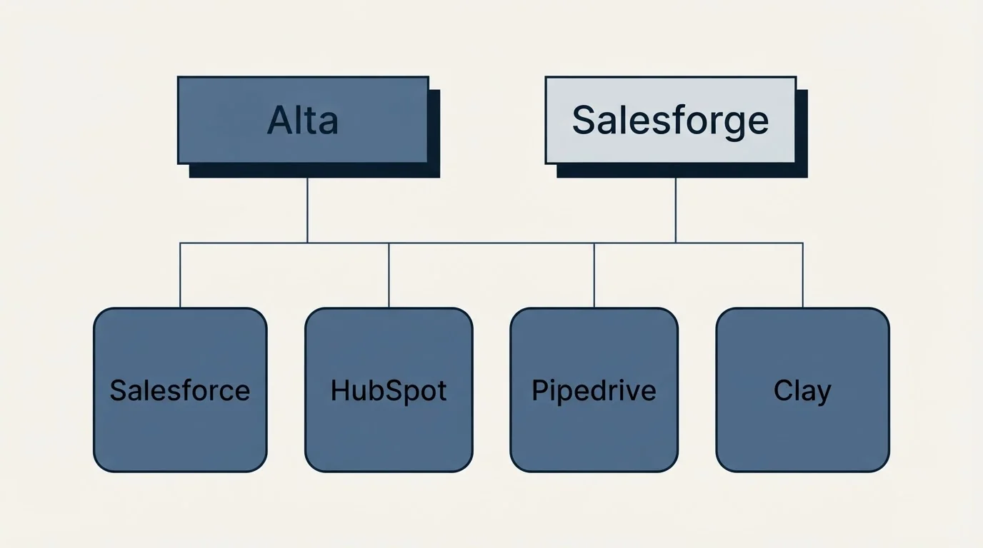 Integration grid: Integration Ecosystem (Alta, Salesforge, Salesforce, HubSpot)