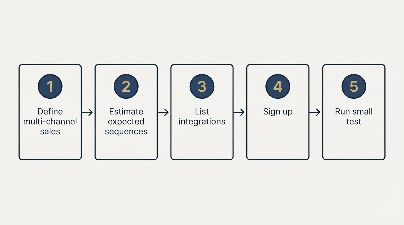 Step sequence: Getting Started Checklist (Define multi-channel sales, Estimate expected sequences, List integrations, Sign up)
