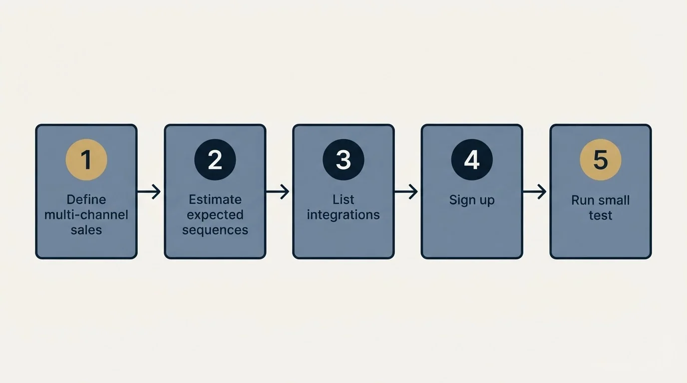 Step sequence: Getting Started Checklist (Define multi-channel sales, Estimate expected sequences, List integrations, Sign up)