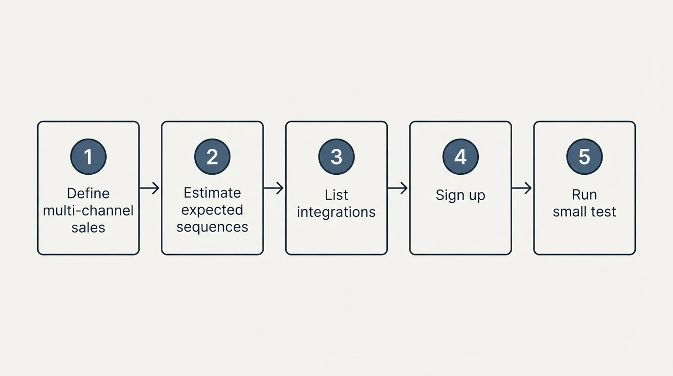 Step sequence: Getting Started Checklist (Define multi-channel sales, Estimate expected sequences, List integrations, Sign up)