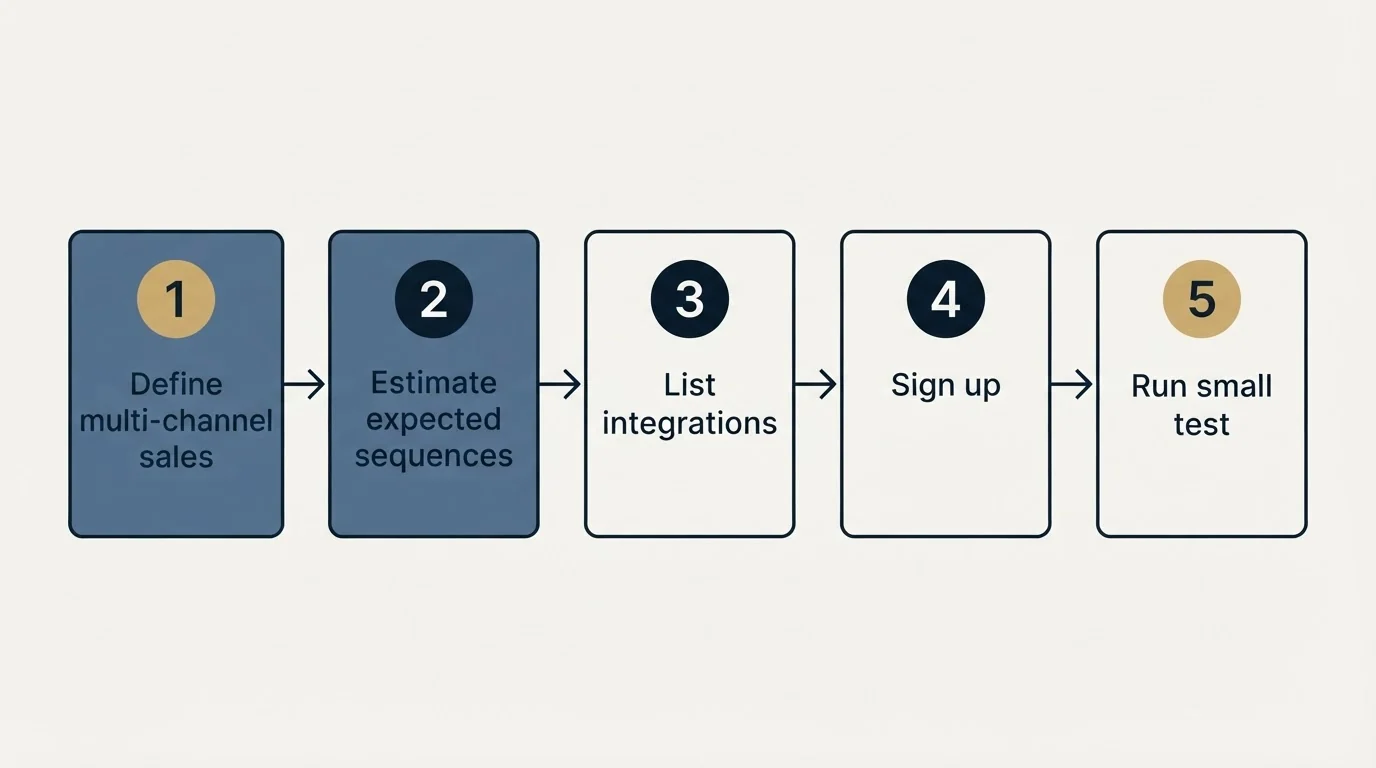Step sequence: Getting Started Checklist (Define multi-channel sales, Estimate expected sequences, List integrations, Sign up)