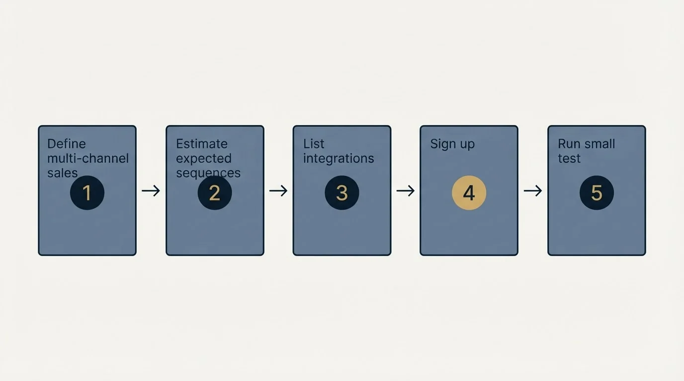 Step sequence: Getting Started Checklist (Define multi-channel sales, Estimate expected sequences, List integrations, Sign up)