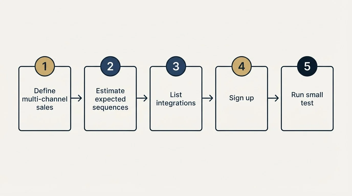 Step sequence: Getting Started Checklist (Define multi-channel sales, Estimate expected sequences, List integrations, Sign up)