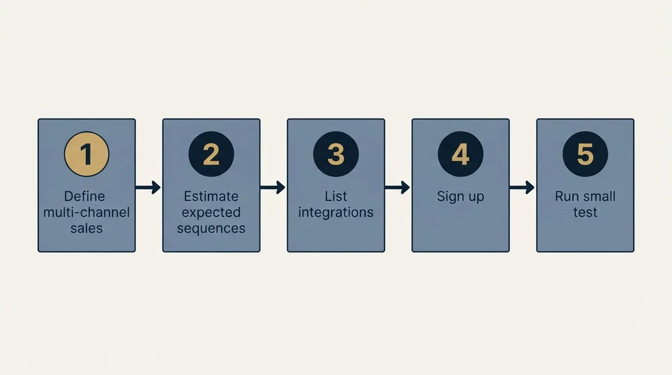 Step sequence: Getting Started Checklist (Define multi-channel sales, Estimate expected sequences, List integrations, Sign up)