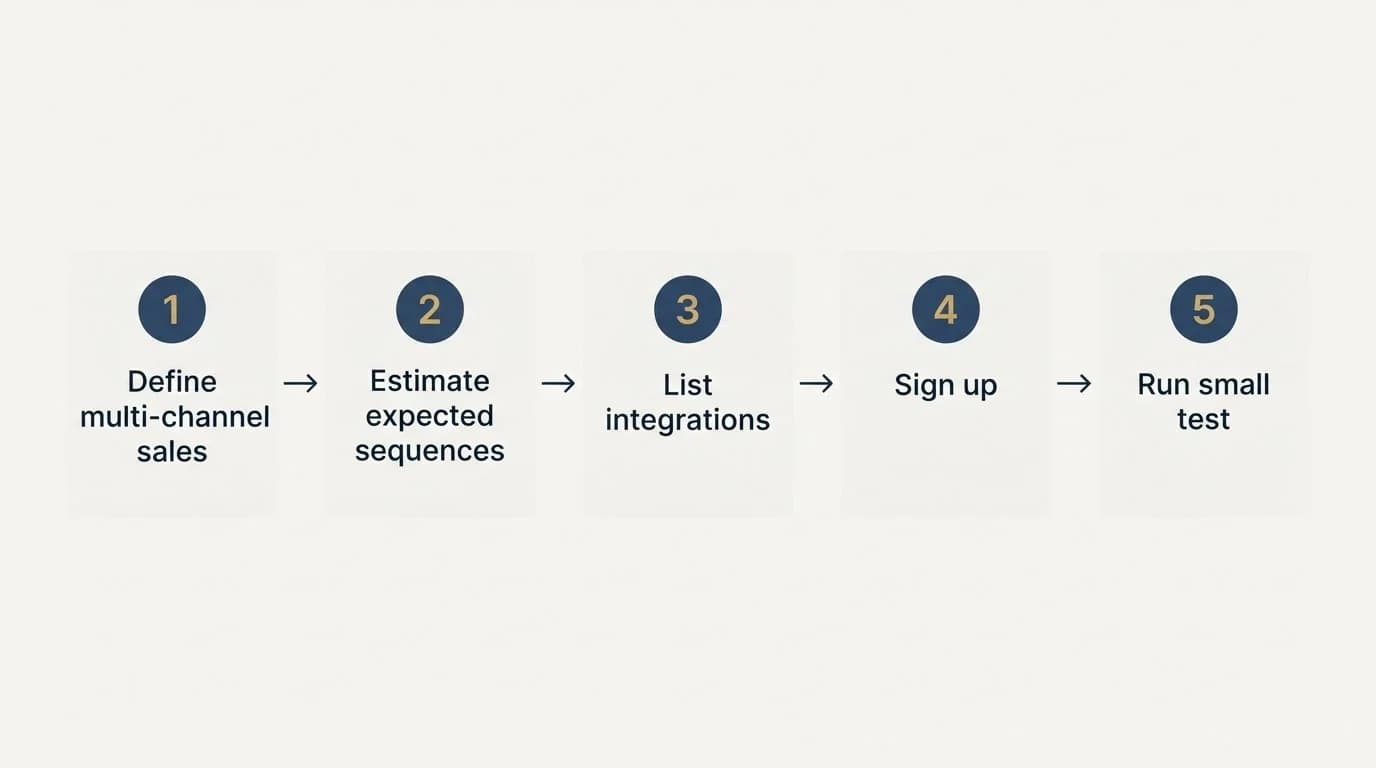 Step sequence: Getting Started Checklist (Define multi-channel sales, Estimate expected sequences, List integrations, Sign up)