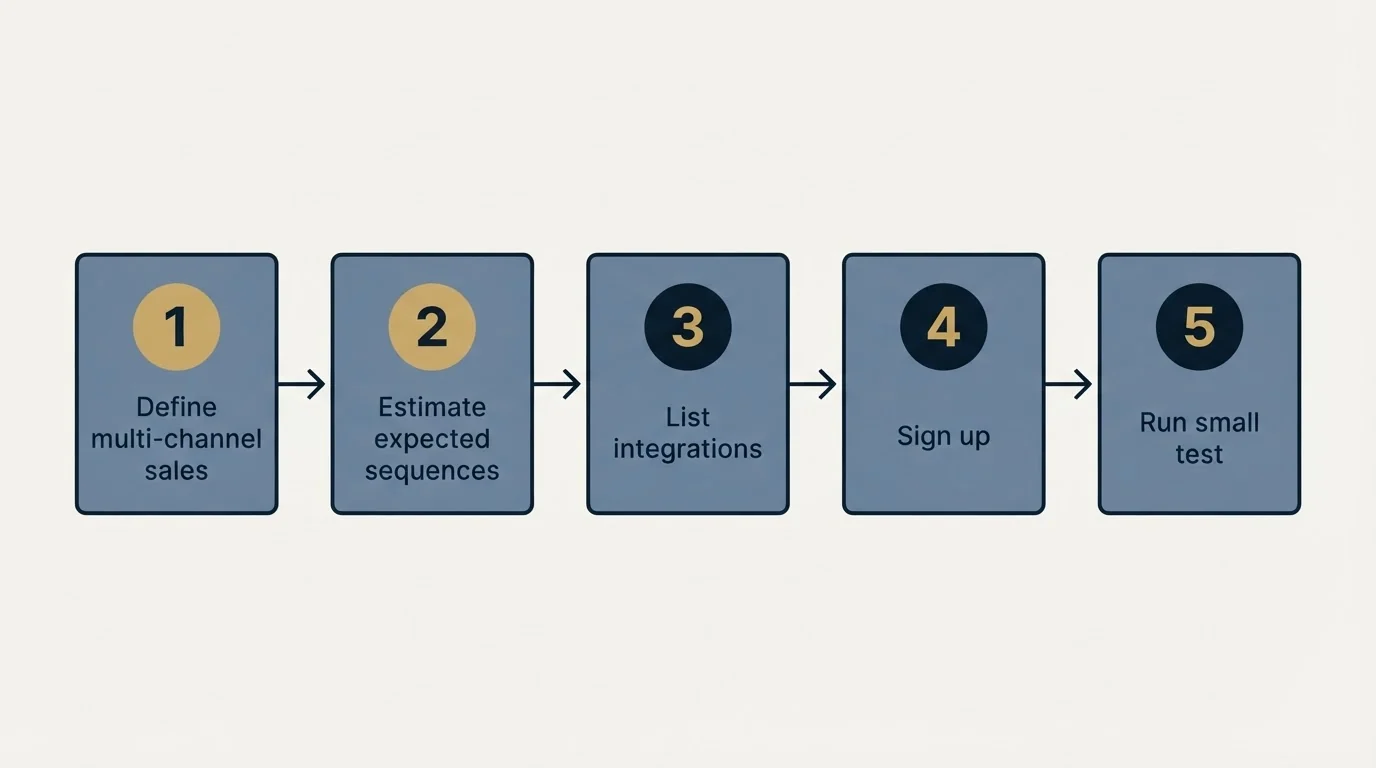 Step sequence: Getting Started Checklist (Define multi-channel sales, Estimate expected sequences, List integrations, Sign up)
