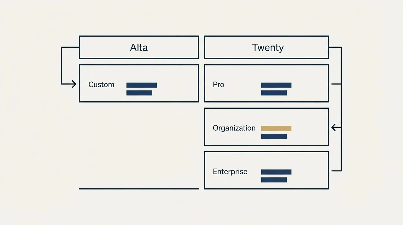 Pricing table: Pricing Comparison (Alta, Twenty, Custom, Pro)