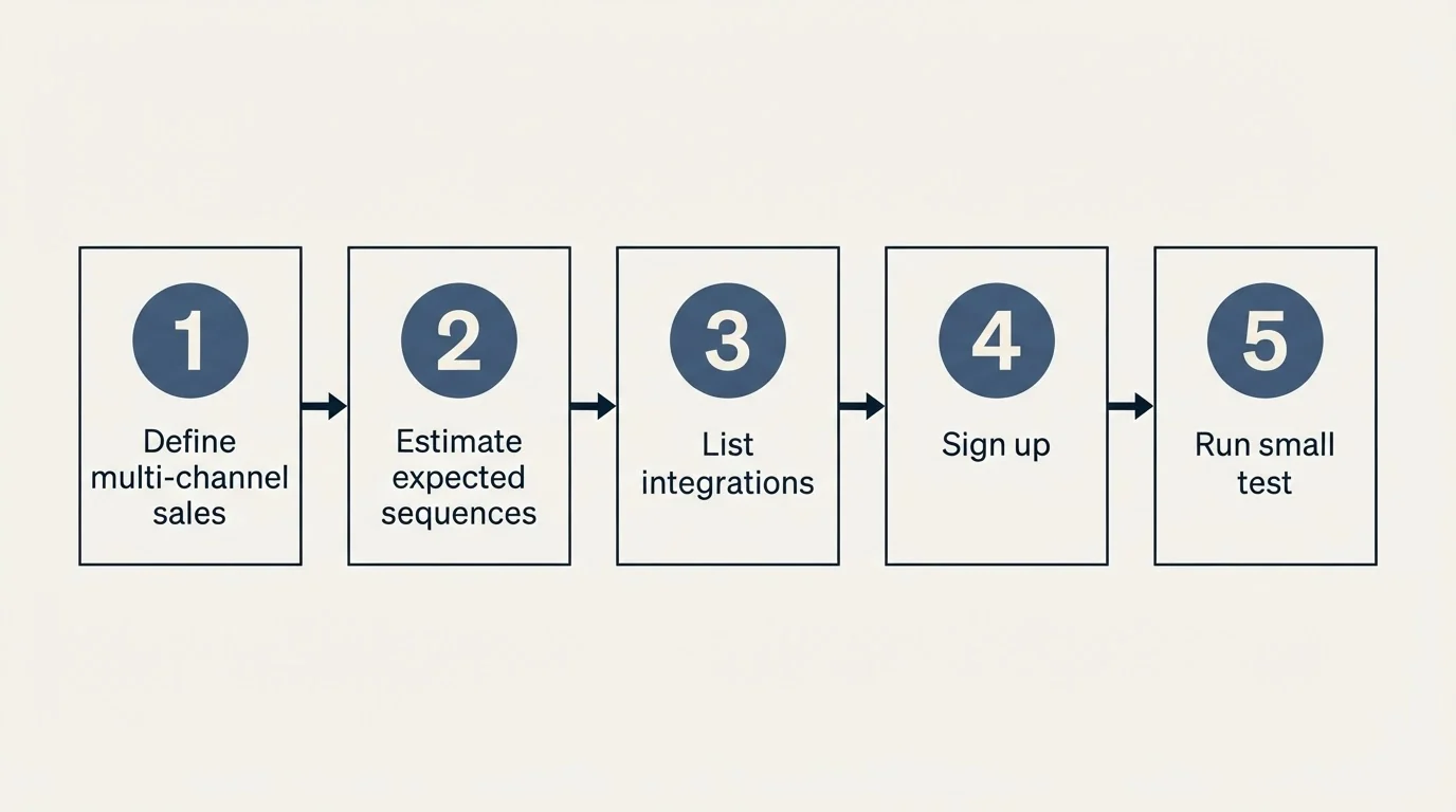 Step sequence: Getting Started Checklist (Define multi-channel sales, Estimate expected sequences, List integrations, Sign up)