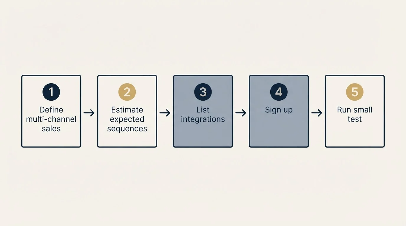 Step sequence: Getting Started Checklist (Define multi-channel sales, Estimate expected sequences, List integrations, Sign up)