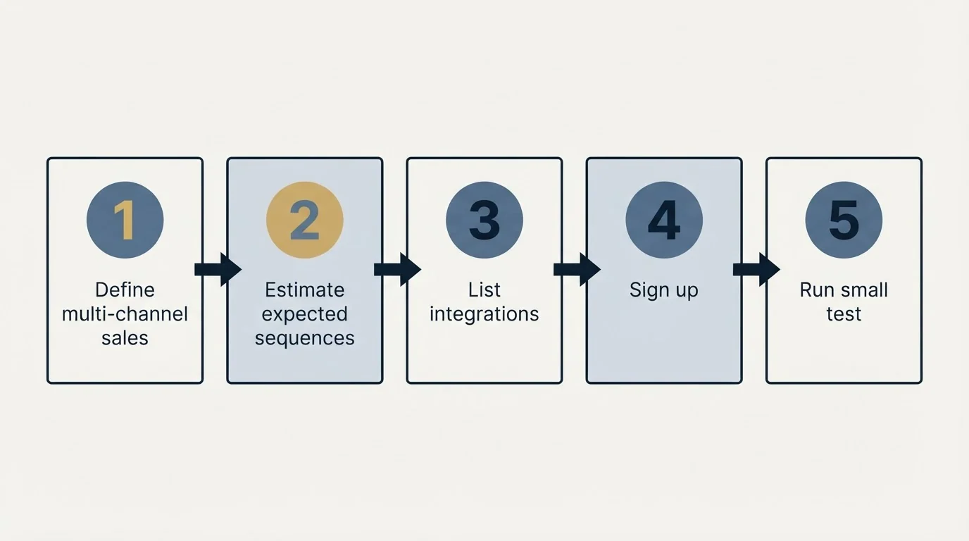 Step sequence: Getting Started Checklist (Define multi-channel sales, Estimate expected sequences, List integrations, Sign up)