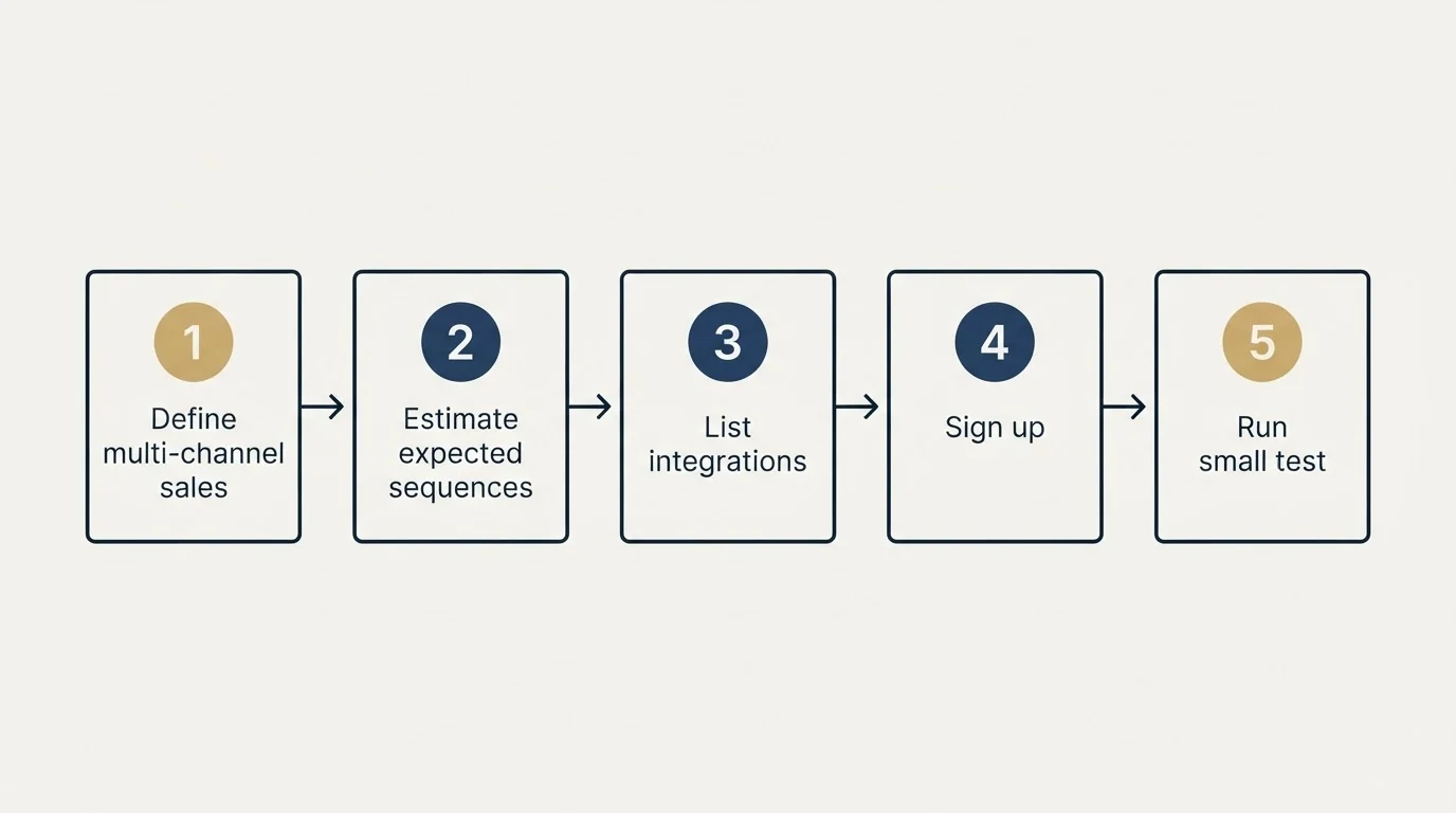 Step sequence: Getting Started Checklist (Define multi-channel sales, Estimate expected sequences, List integrations, Sign up)