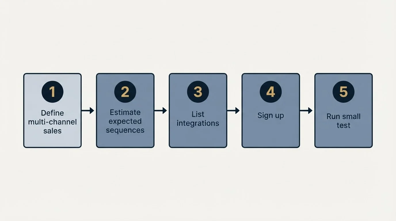 Step sequence: Getting Started Checklist (Define multi-channel sales, Estimate expected sequences, List integrations, Sign up)