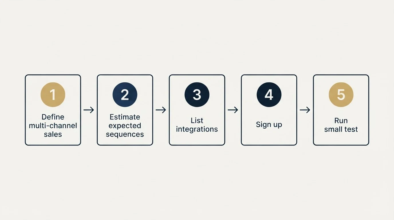Step sequence: Getting Started Checklist (Define multi-channel sales, Estimate expected sequences, List integrations, Sign up)