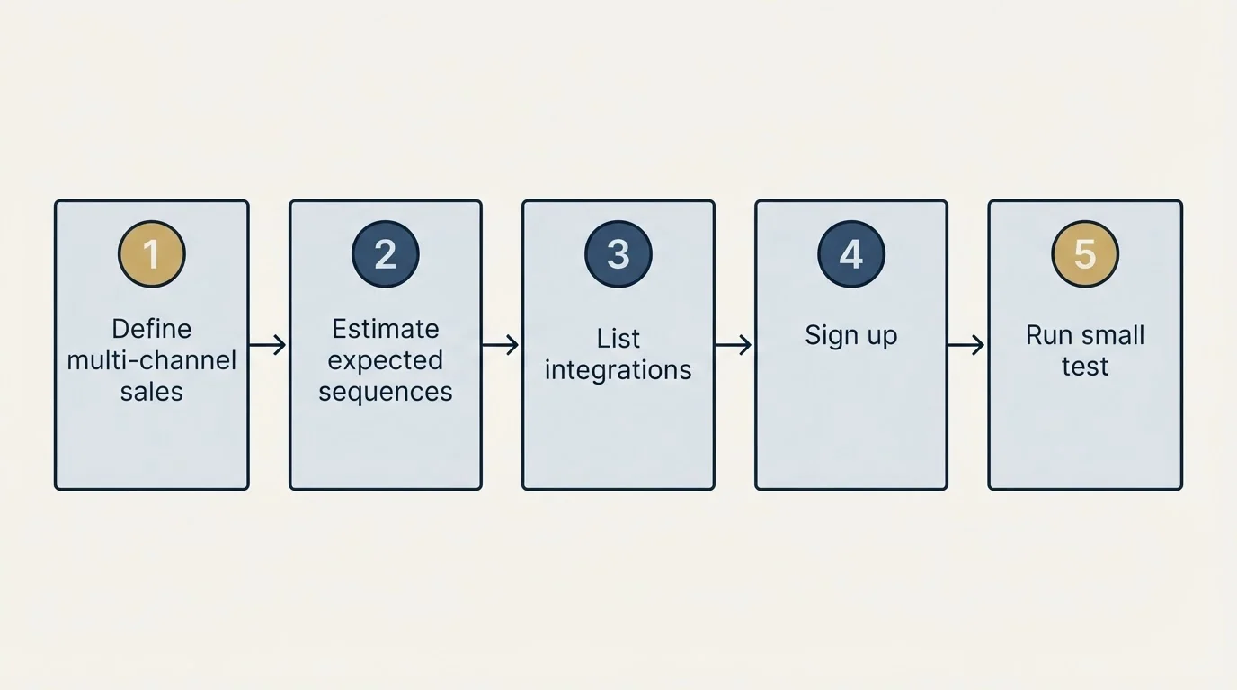 Step sequence: Getting Started Checklist (Define multi-channel sales, Estimate expected sequences, List integrations, Sign up)