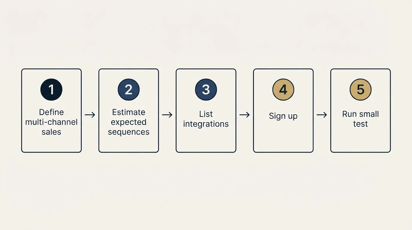 Step sequence: Getting Started Checklist (Define multi-channel sales, Estimate expected sequences, List integrations, Sign up)