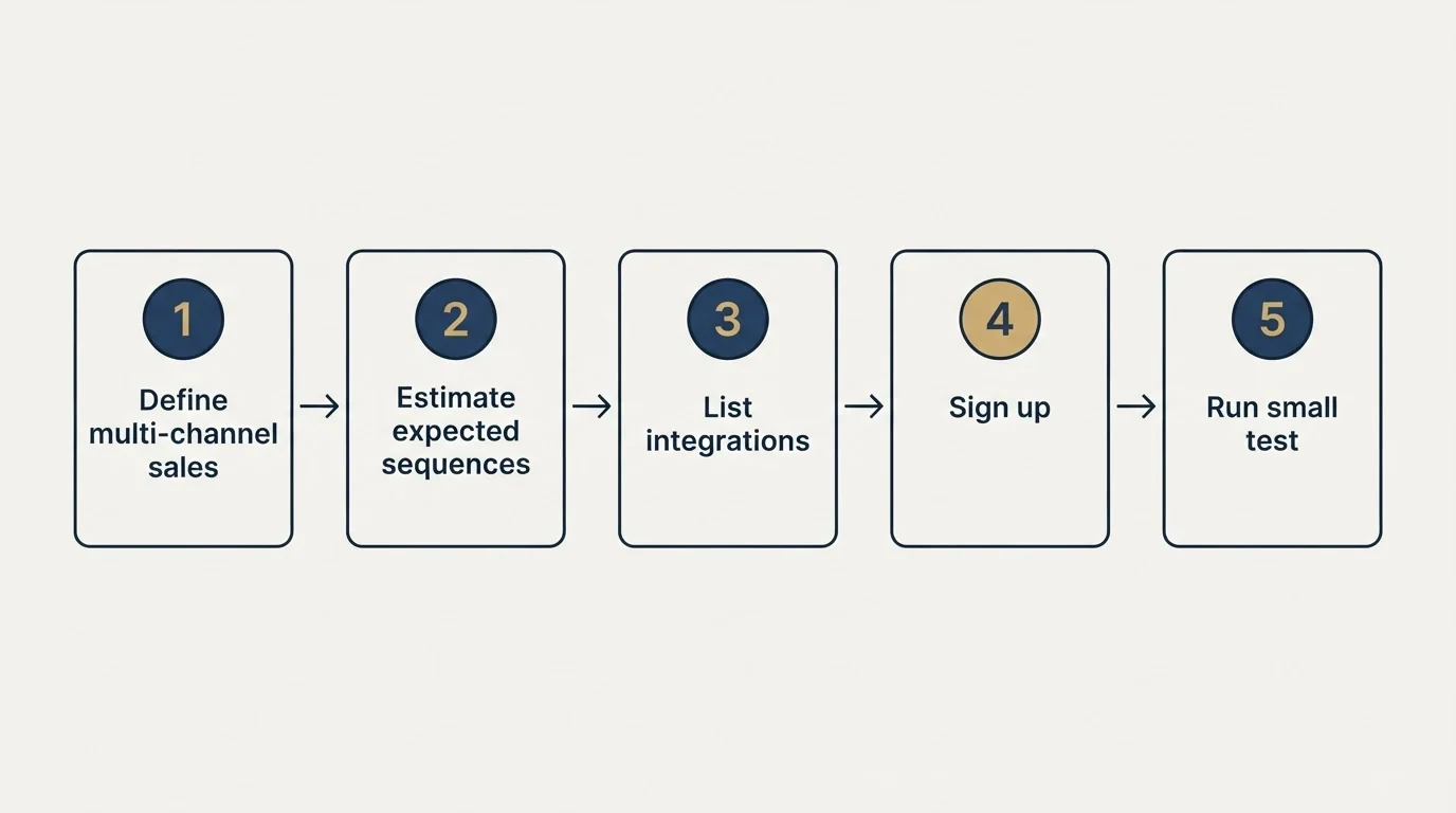 Step sequence: Getting Started Checklist (Define multi-channel sales, Estimate expected sequences, List integrations, Sign up)